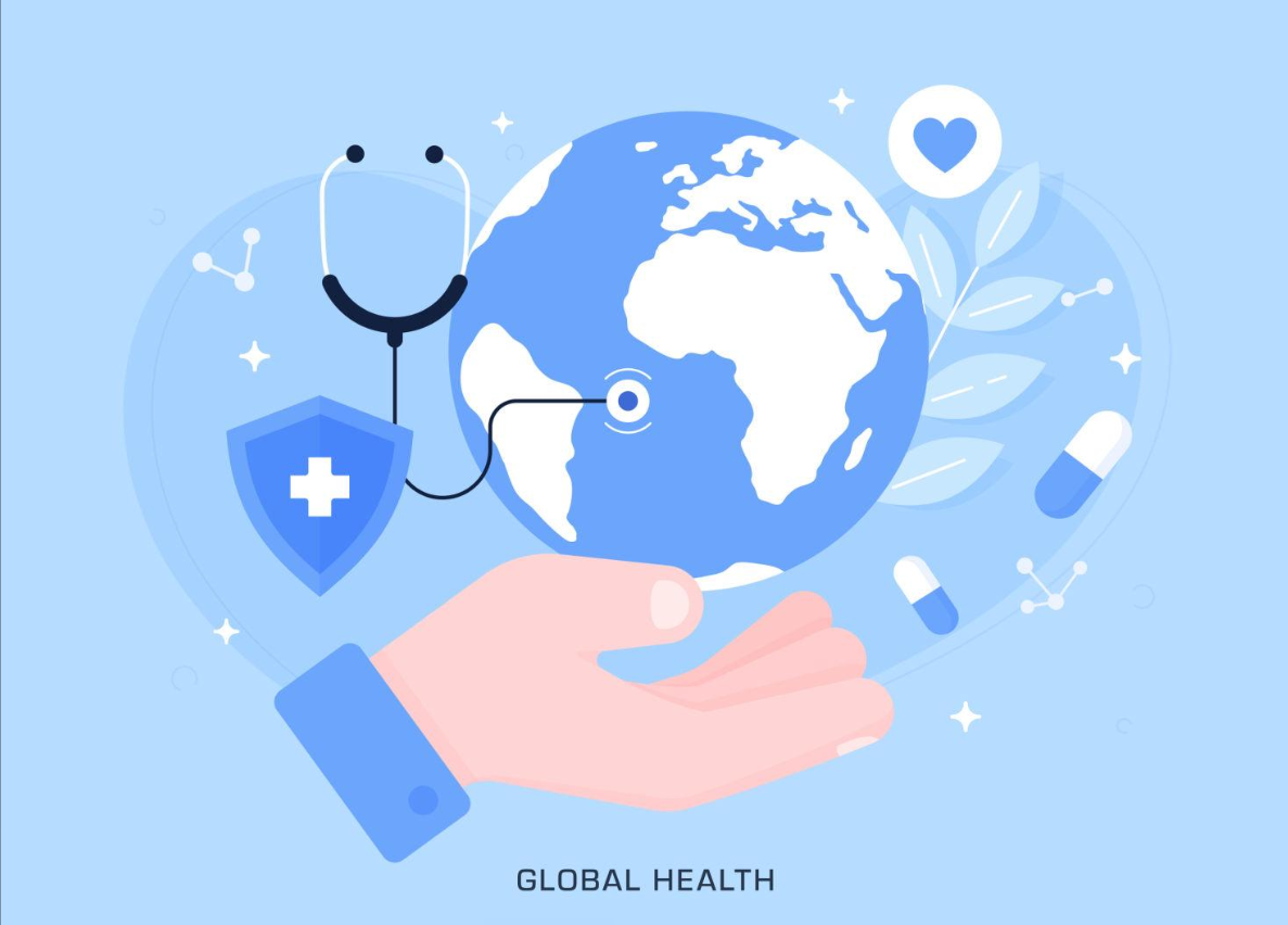 Global healthcare illustration representing HealthCrew Professional Passport and international healthcare readiness