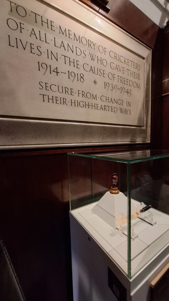 War memorial and Ashes urn display inside Lord's Cricket Ground