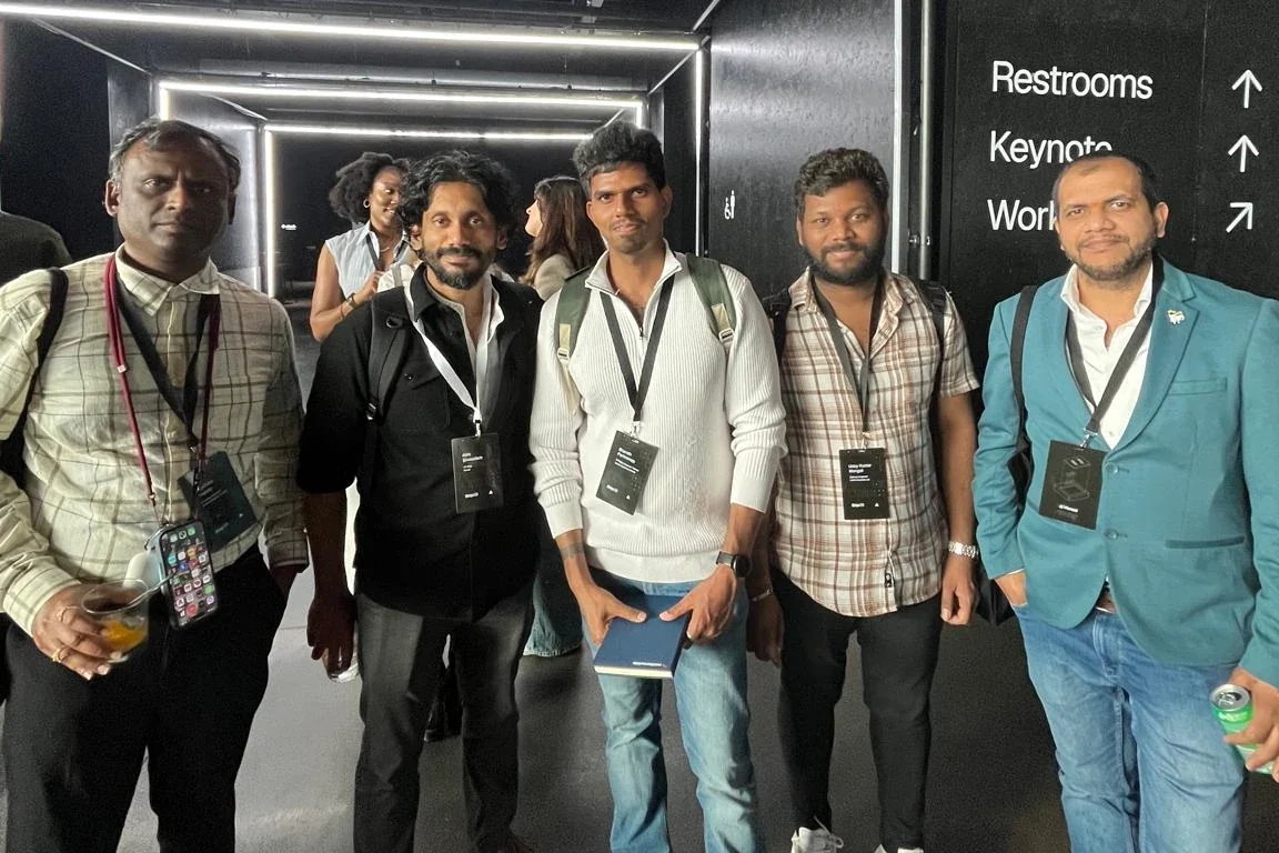 HealthCrew.ai team with Abhi Sivasailam, VP Data at Vercel, after a session